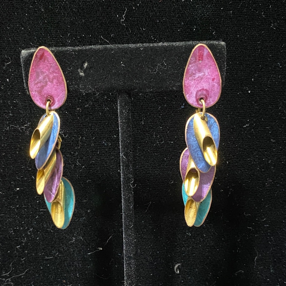 Elegant purple blue teal vintage Dangle pierced Earrings